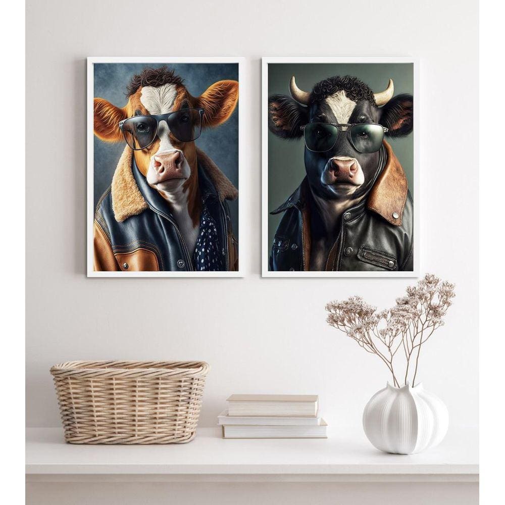 Kit 2 Quadros Decorativos Boi Fashion 33X24Cm - Com Vidro