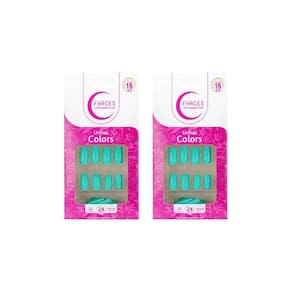 Unhas Postiças Fhaces Brilho E Fosco Azul Piscina- Kit C/2Un