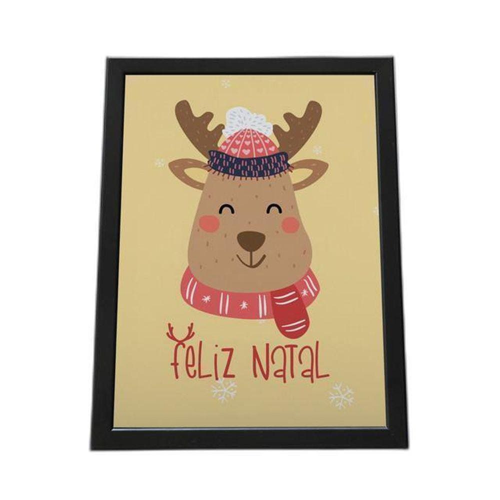 Quadro Com Moldura Feliz Natal Rena