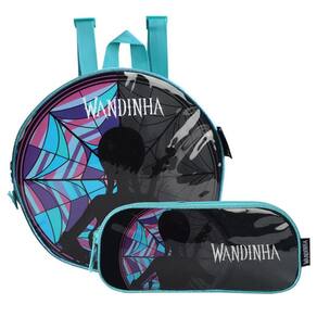 Kit Lancheira Térmica + Estojo Escolar Duplo Wandinha Azul