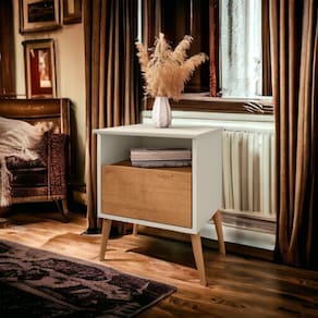 Mesa de Cabeceira Cancun Off White e Naturalle Bechara