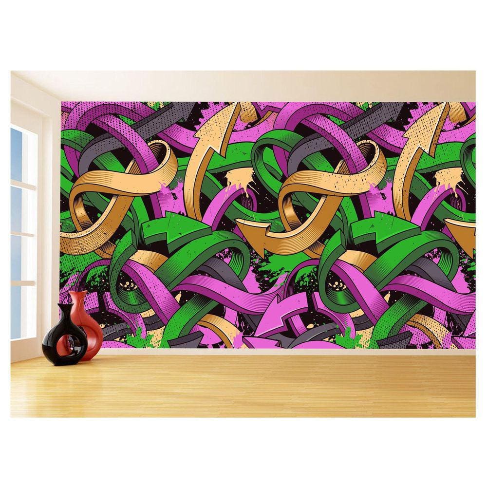 Papel De Parede 3D Arte Graffiti Mural Setas Cor 3,5M Tra91
