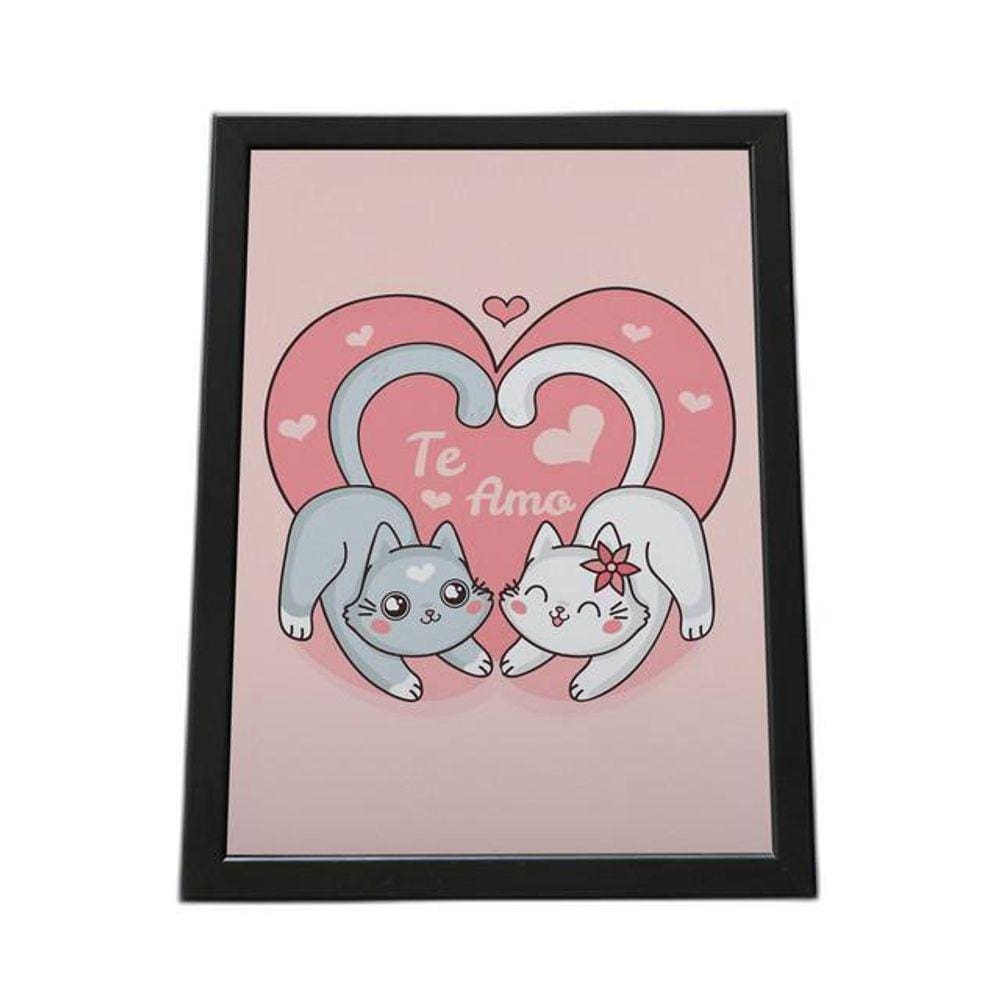 Quadro Com Moldura Te Amo Gatos