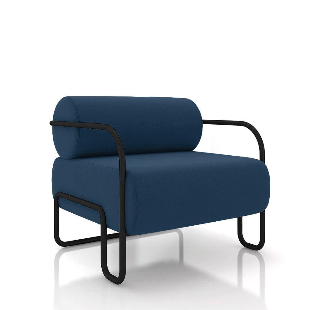 Poltrona Sala de Estar Industrial Preto Ameli Veludo Azul Marinho K01 - D`Rossi
