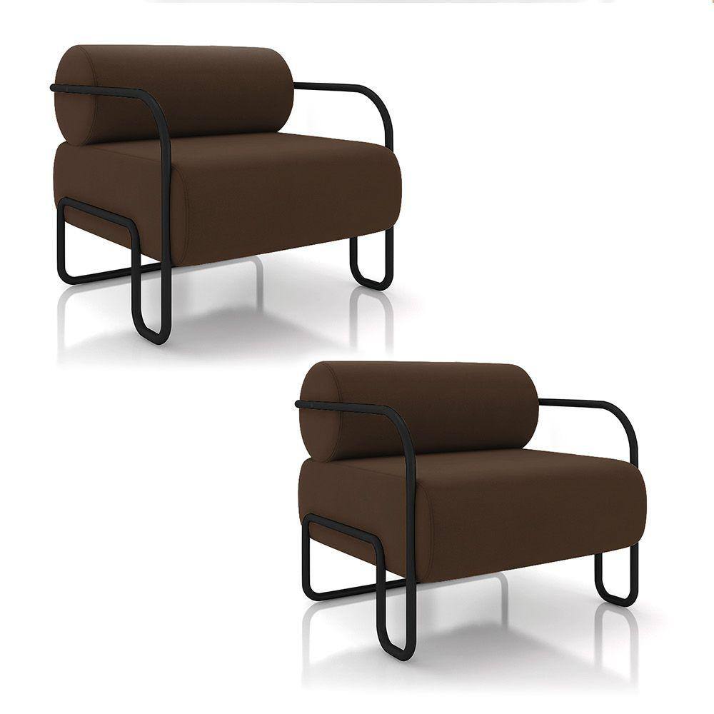 Poltrona Sala de Estar Industrial Preto Kit 2 Ameli Veludo Marrom K01 - D`Rossi
