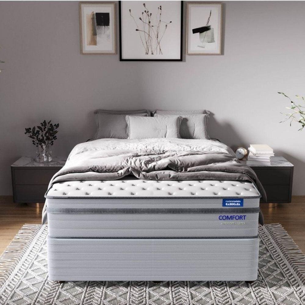 Conjunto Base Box Casal e Colchão Casal Comfort Luna Cabecasa Madeiramadeira Cinza