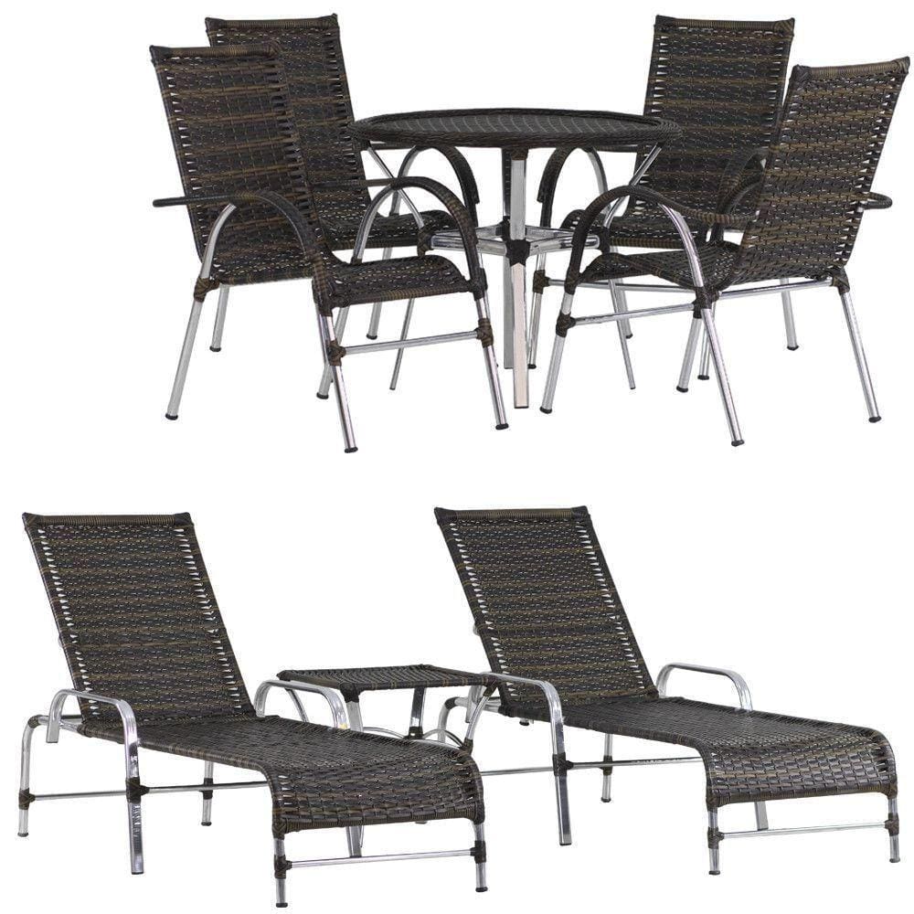 4 Cadeiras E Mesa, 2 Espreguiçadeiras E Mesa Pedra Ferro
