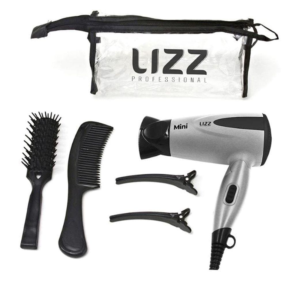 Secador Lizz Mini Prata Dobrável Com Kit Viagem 1200W Bivolt