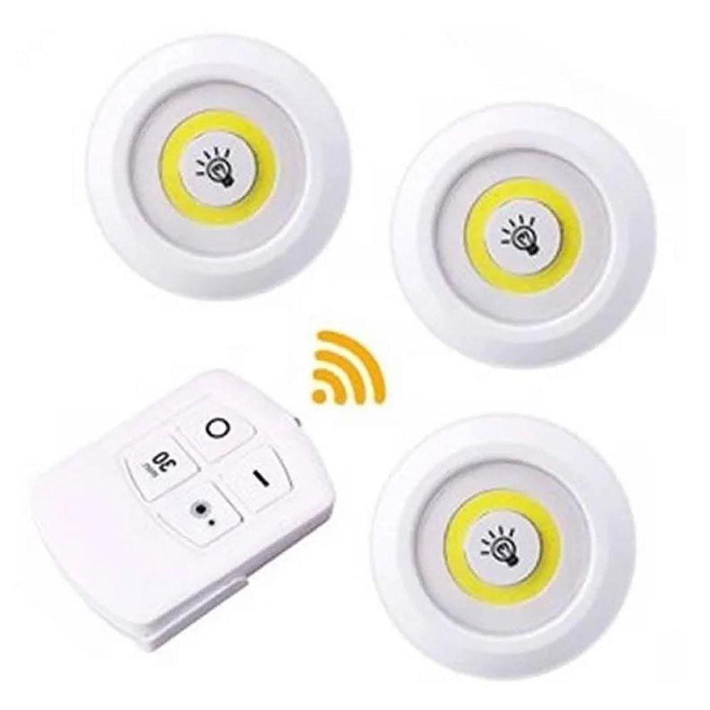 Kit 3X Lâmpada Luminária Led Spot Sem Fio Controle Remoto