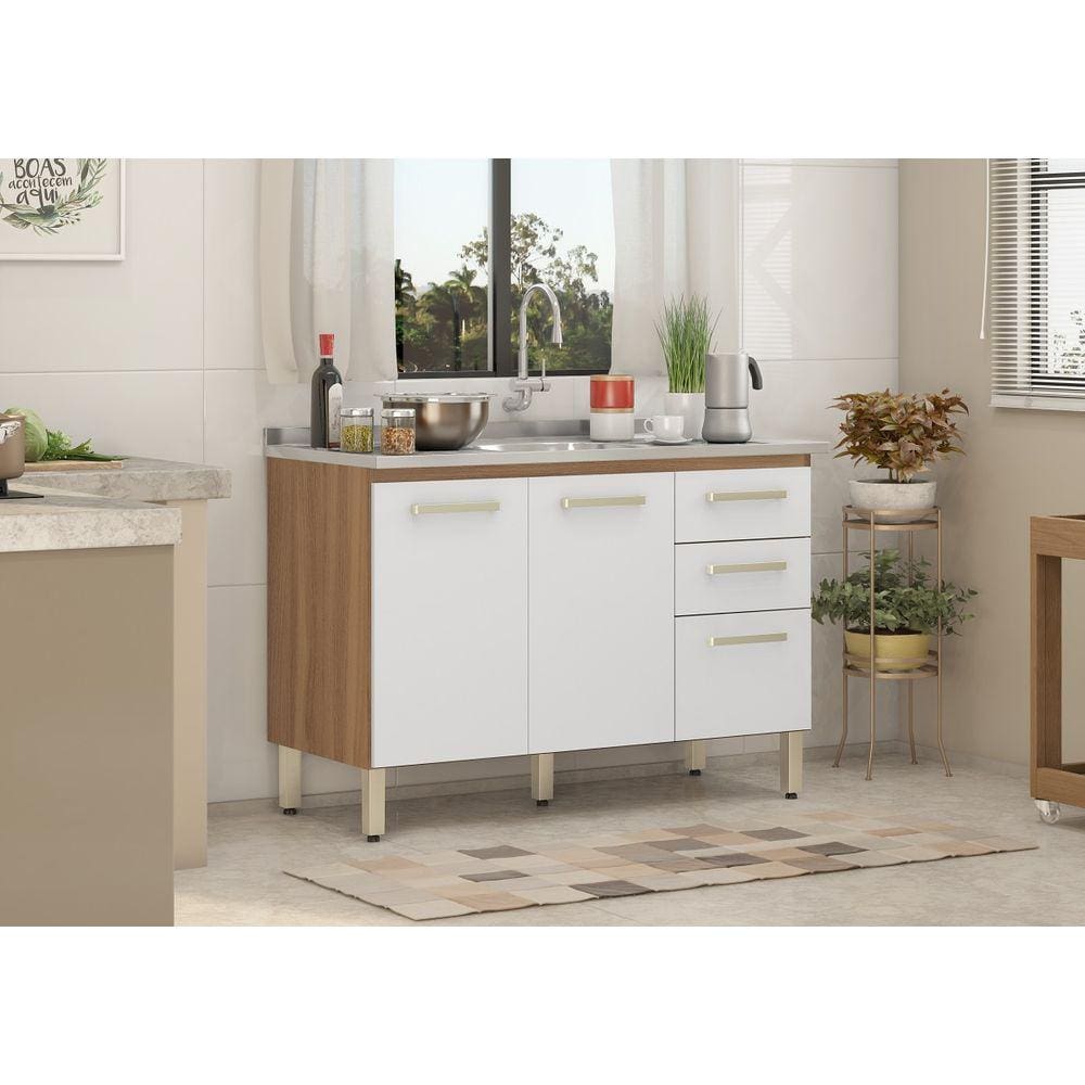Gabinete de Pia Armário Miss 120cm Amendola/Branco S/ Tampo - Demobile