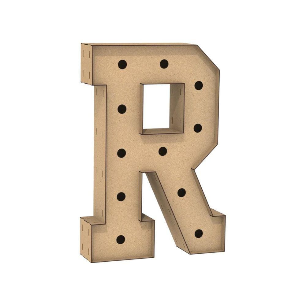 Letra Caixa Grande R Mdf 90Cm Altura Furo Lampada Iluminação