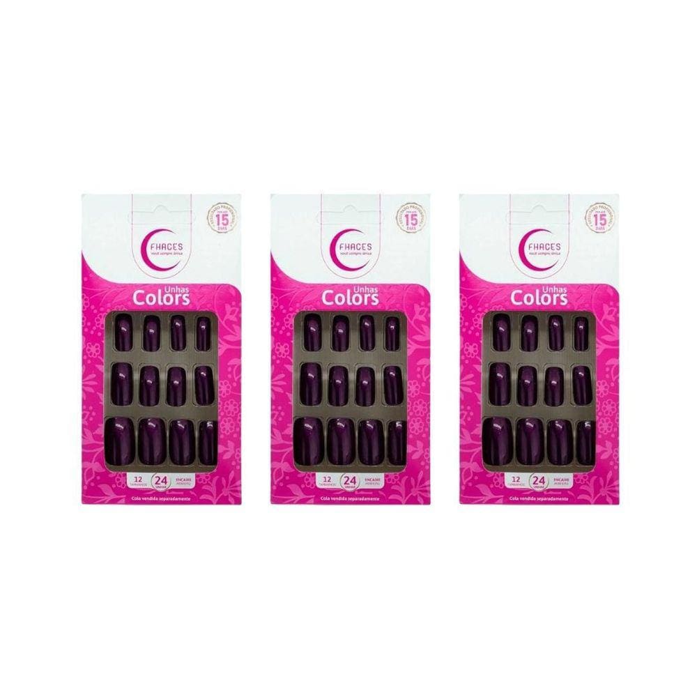 Unhas Postiças Fhaces Top Coalt Metalic Purple -Kit C/3Un