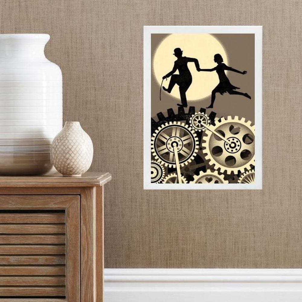 Quadro Charlie Chaplin E Namorada 33X24Cm - Com Vidro