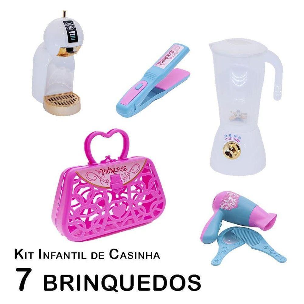 Kit Casinha Infantil Cafeteira Liquidificador Secador 7Pç