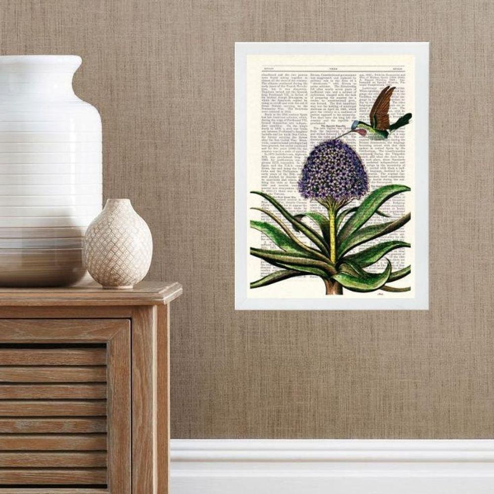 Quadro Beija-Flor Com Flor - Vintage 24X18Cm - Com Vidro