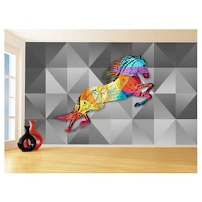 Papel De Parede 3D Animais Pop Art Cavalo Cores 3,5M Pxa337