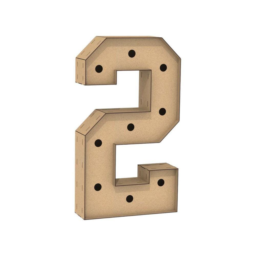Número 2 Letra Caixa Grande Mdf 80Cm Altura Furo Iluminação