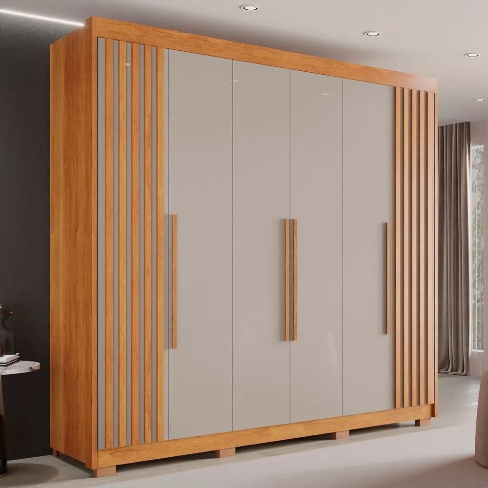 Guarda Roupa Casal Ripado com 6 Portas e 6 Gavetas Granada - Sallêto  - Cinamomo/Off
