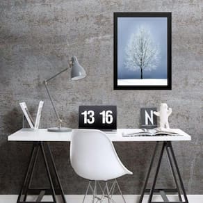 Quadro Fotografia Árvore Neve- Cinza E Branco 33X24Cm Vidro