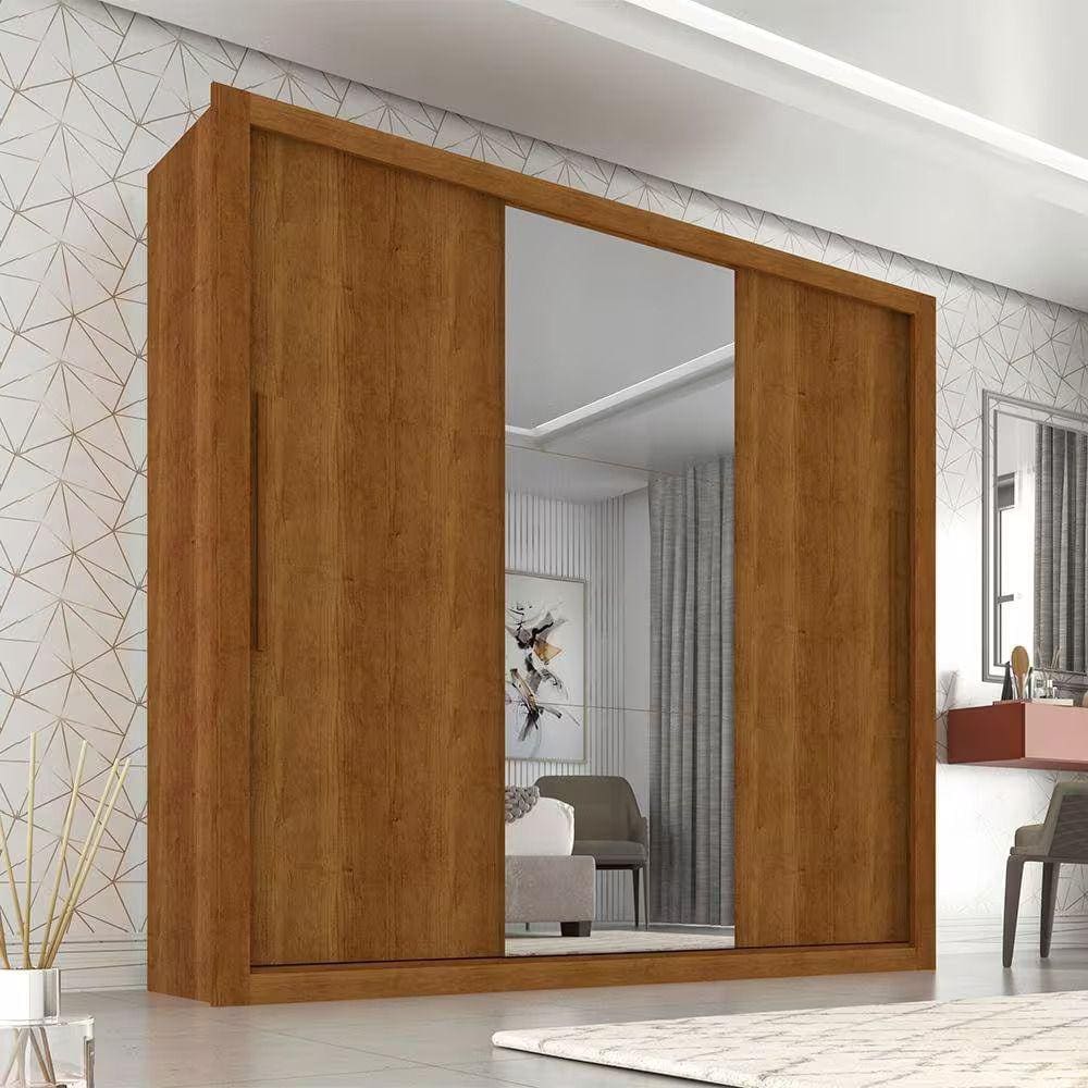 Guarda Roupa Casal 3 Portas e 4 Gavetas com Espelho Central Panamá - Sallêto - Cinamomo