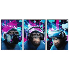 Quadros Decorativos Macacos 3 Peças Sem Moldura