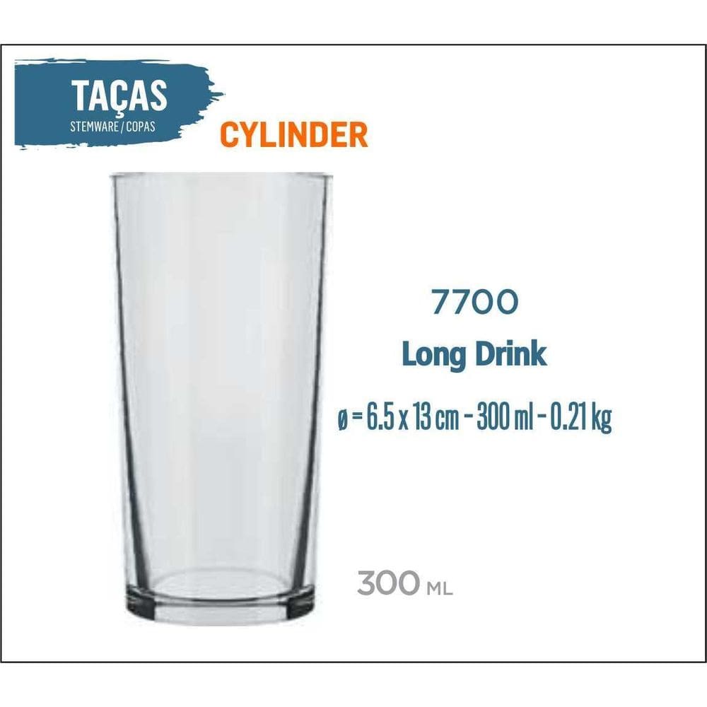 12 Copos Cylinder 300Ml - Long Drink