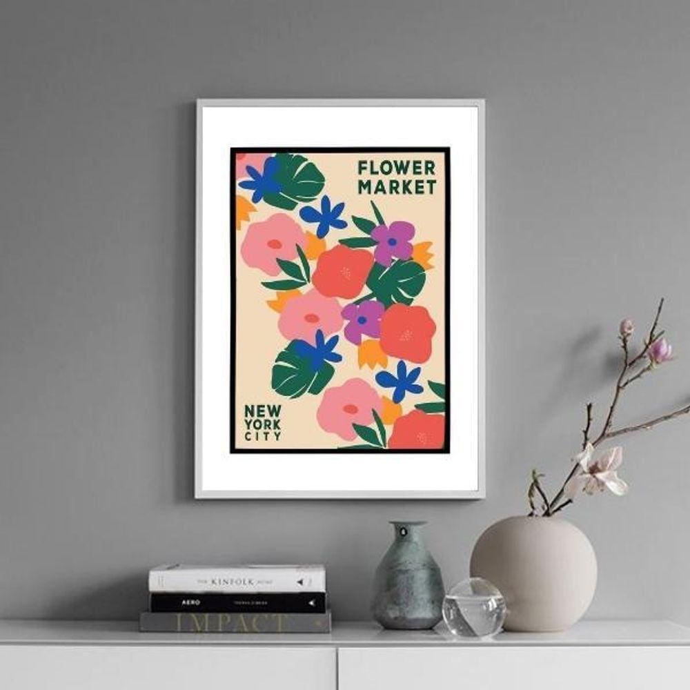 Quadro Poster Flower Market - Osaka 24X18Cm - Com Vidro