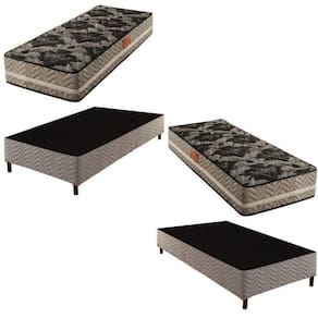 2 Bases Box Solteiro Galaxy 42x88x188cmcom Kit com 2 Colchões Solteiro Molas Ensacadas Galaxy 26x88 Rustico Prata