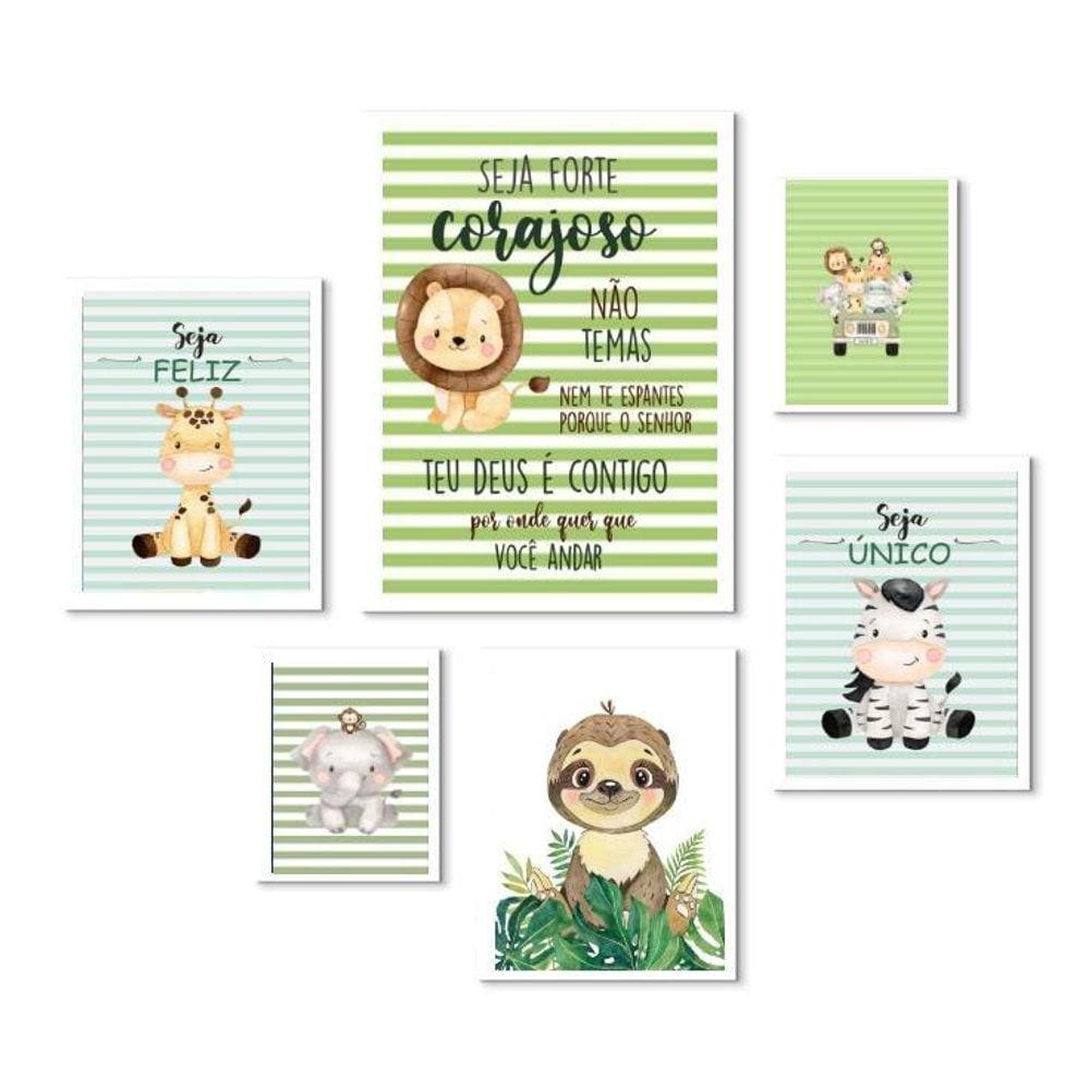Kit 6 Quadros Quarto Infantil Safari - Listradinho - Vidro