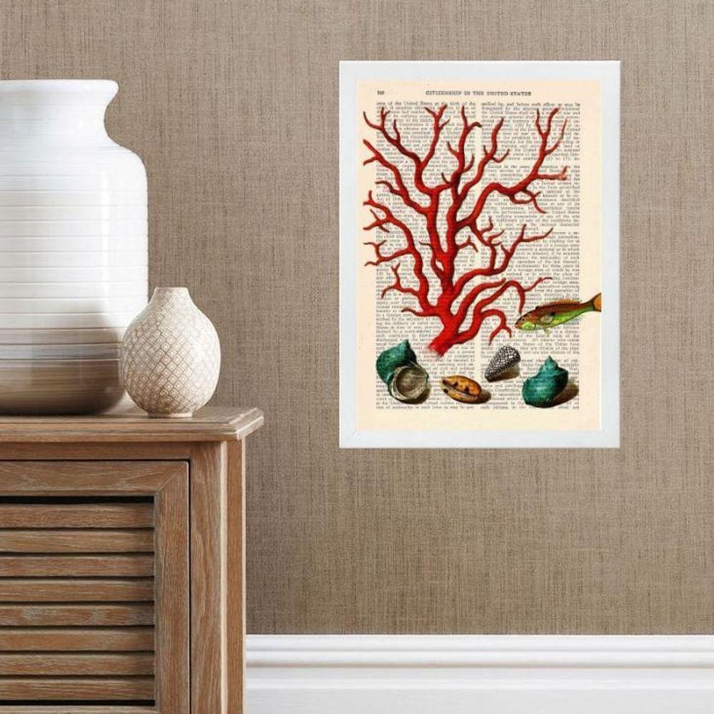 Quadro Casa De Praia - Coral Vintage 45X34Cm - Com Vidro