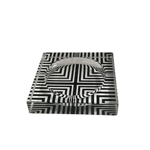 Cinzeiro de Vidro Preto e Branco 18cm AH0586 BTC