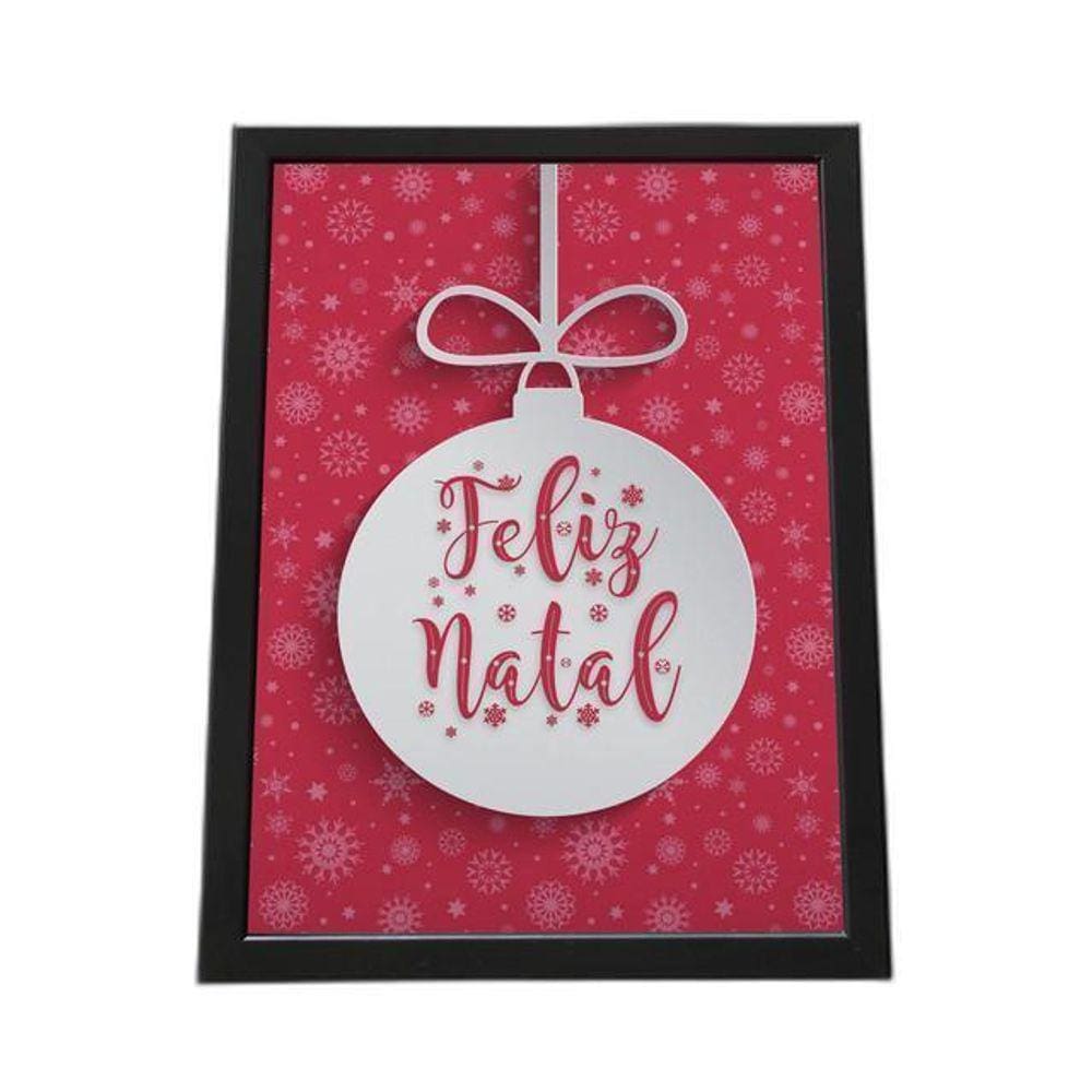 Quadro Com Moldura Feliz Natal Bola A4