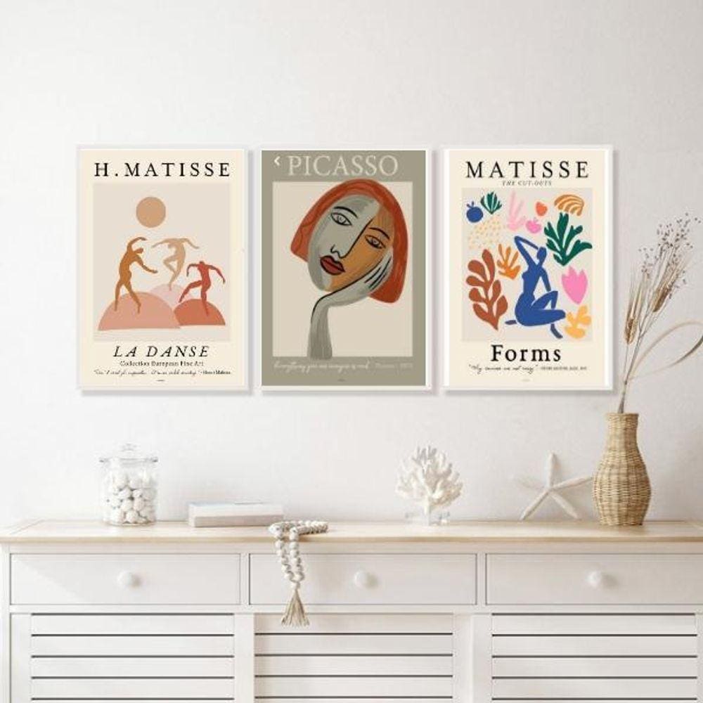Kit Composição 3 Quadros Arte Matisse Picasso 45X34Cm