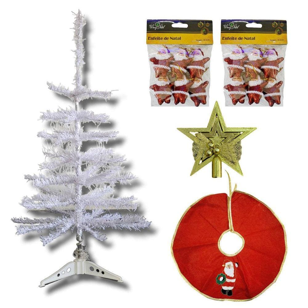 Kit Natal Árvore 60 Cm Ponteira Dourada Tapete Base E