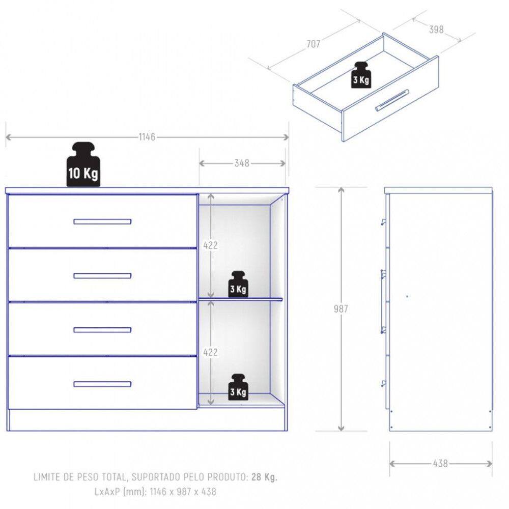 Cômoda 4 Gavetas 1 Porta Gênova Plus Zanzini | Casas Bahia