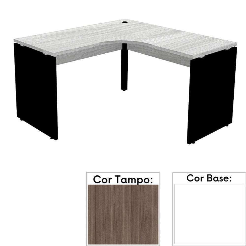 Mesa de Escritório em L Pé Painel PE25 em MDP 125 x 125 x 60 cm Cor Walnut e Base Branca
