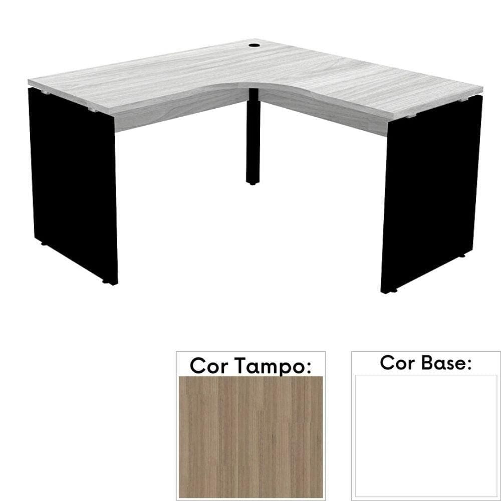 Mesa de Escritório em L Pé Painel PE25 em MDP 125 x 125 x 60 cm Cor Noce Naturalle e Base Branca