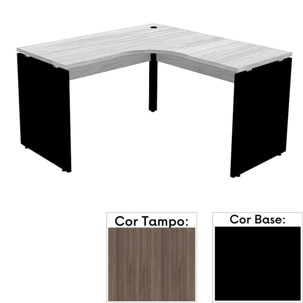 Mesa de Escritório em L Pé Painel PE25 em MDP 135 x 135 x 60 cm Cor Walnut e Base Preta