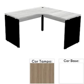 Mesa de Escritório em L Pé Painel PE25 em MDP 145 x 145 x 60 cm Cor Noce Naturalle e Base Branca