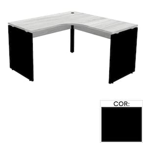 Mesa de Escritório em L Pé Painel PE25 em MDP 145 x 145 x 60 cm Preta com Base Preta