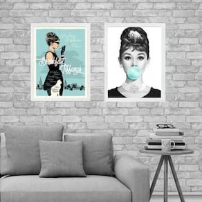 Kit 2 Quadros Breakfast At Tiffanys- Audrey 45X34Cm - Vidro