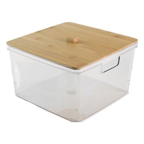 Caixa Organizadora Transparente Com Tampa De Bambu 27X27X17C