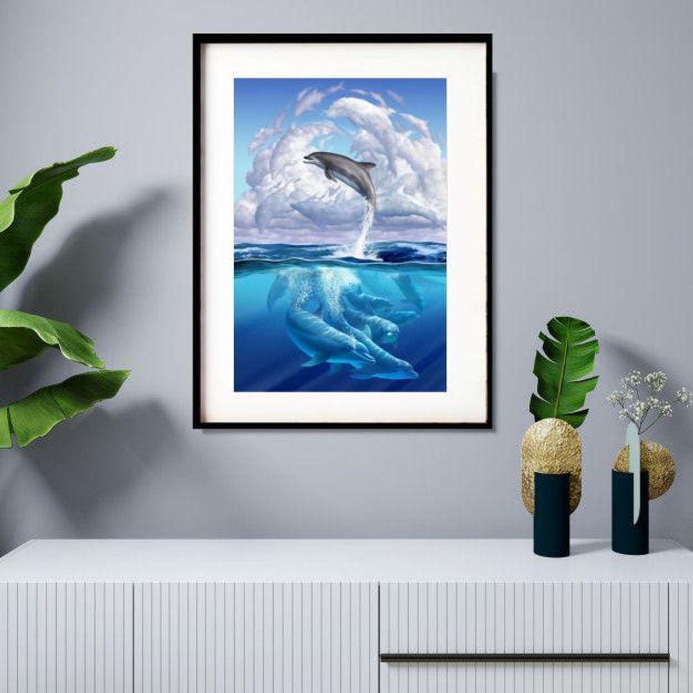 Quadro Decorativo Golfinhos Céu Azul - 60X48Cm