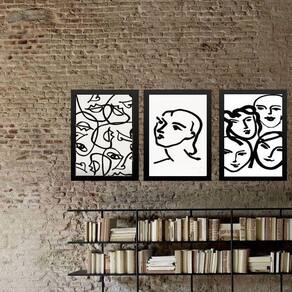 Kit 3 Quadros Quadros Matisse Faces Mulheres 24X18Cm