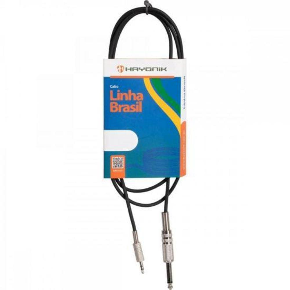 Cabo de Áudio Linha Brasil P10 Estéreo X 2 P10 Mono 5m Preto HAYONIK [F003]