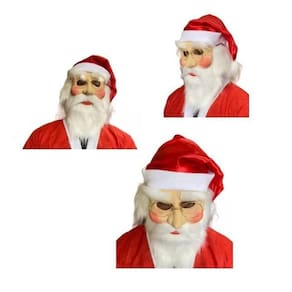 Kit Papai Noel Com Mascara Com Barba Cabelo Gorro + Óculos