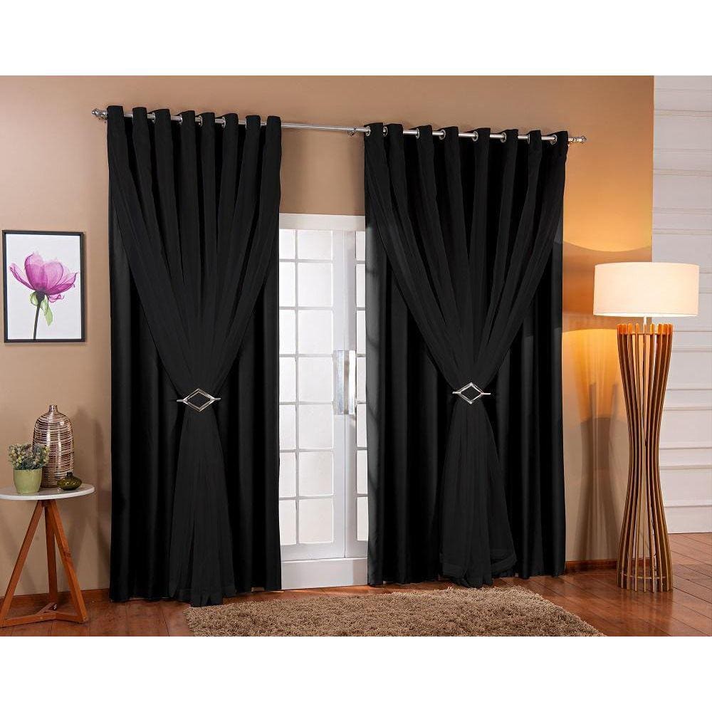 Cortina Blackout com Voil 6,00x2,20 Sala e Quarto Preto