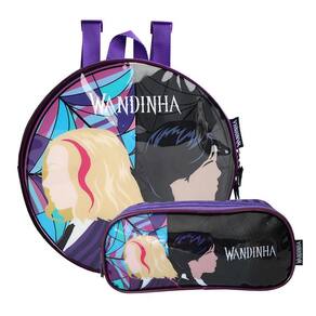 Kit Escolar Roxo Wandinha Lancheira Térmica Com Estojo Duplo