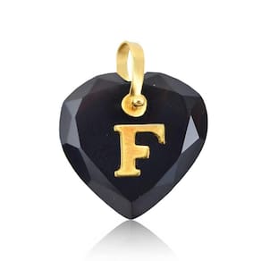 Pingente Coração Cristal Preto Com Letra F Em Ouro 18K