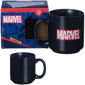 Mini Caneca Logo Marvel Café Expresso Empilhável Cerâmica Preta 100ML Oficial